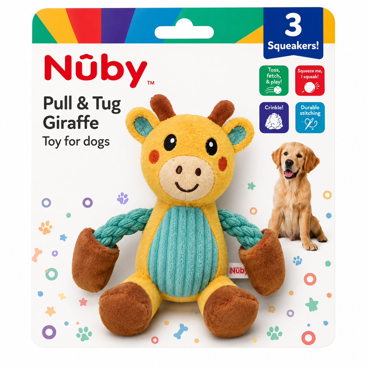 Nuby Crinkle And Squeak Plush With Pull And Tug Arms Puppy Toy Giraffe