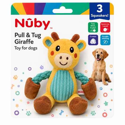 Nuby Crinkle And Squeak Plush With Pull And Tug Arms Puppy Toy Giraffe