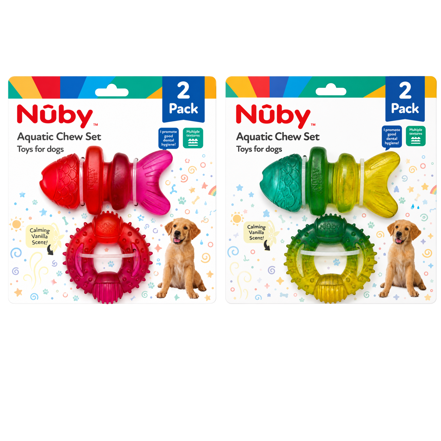 Nuby 2Pk 2 Tone Fish And Ring Pvc Puppy Toy