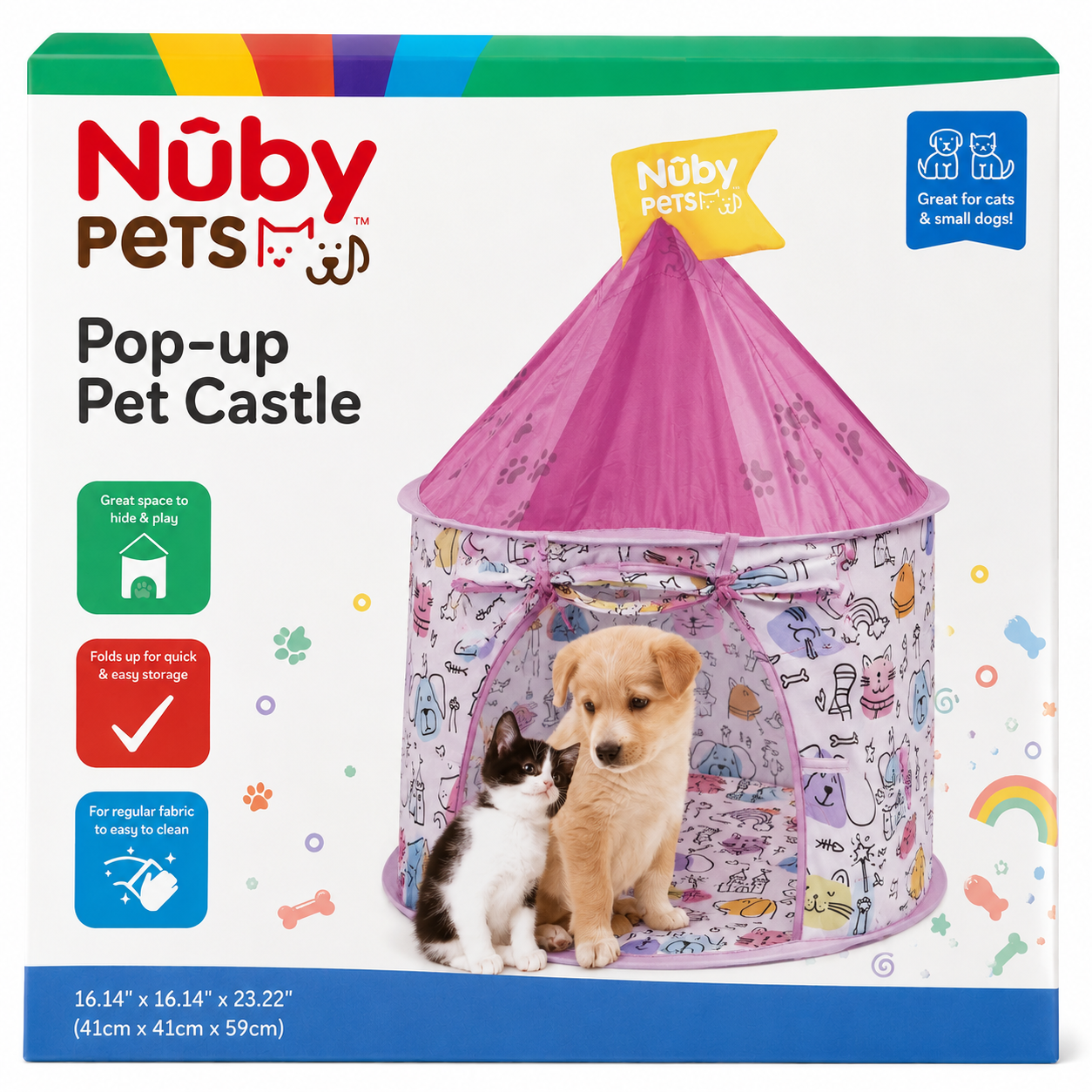 Nuby Foldable Indoor Pet Tent With Hanging Ball Pink