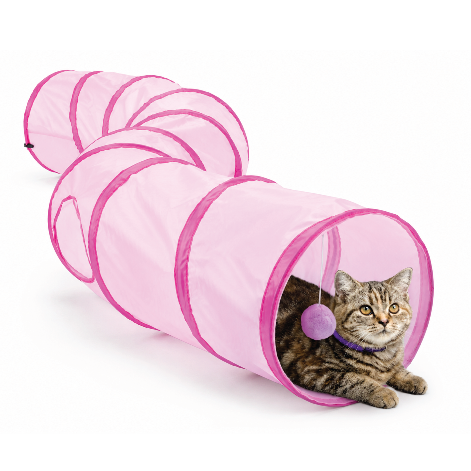 Aspca S-Shape Cat Tunnel With Ball Pink