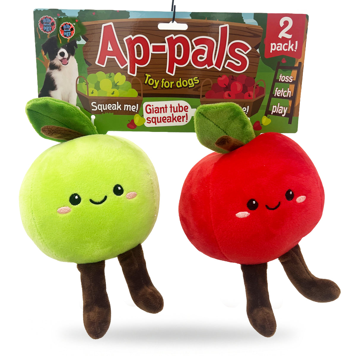 Bow Wow 2Pk Apples With Squeaker Plush Dog Toy