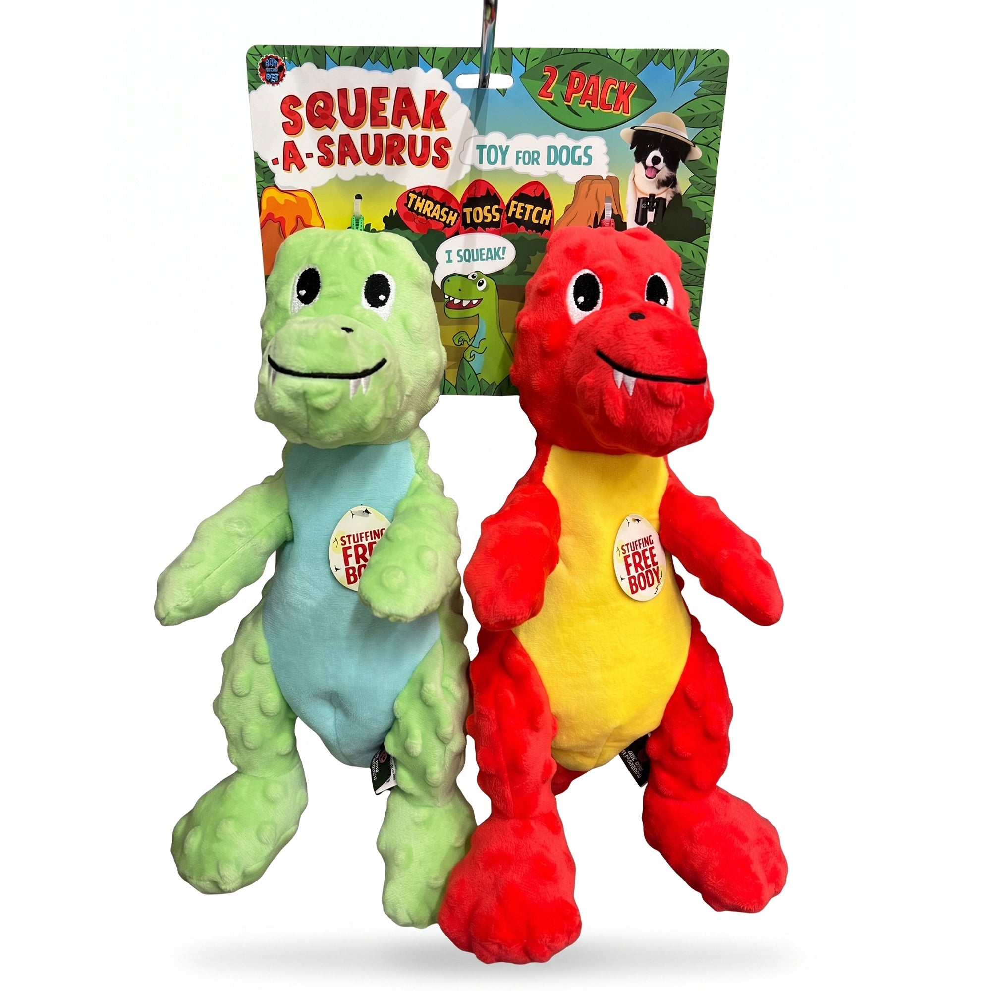 Bow Wow 2Pk Textured Stuffing Free Dinosaur