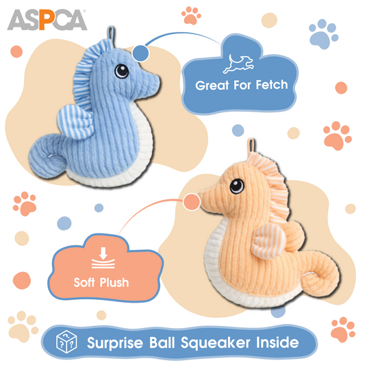 Aspca 2Pk Seahorse Plush W/ Spiked Ball Squeaker Dog Toy