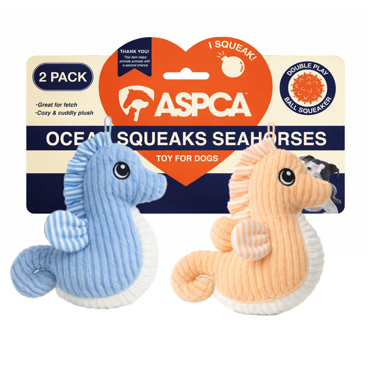 Aspca 2Pk Seahorse Plush W/ Spiked Ball Squeaker Dog Toy