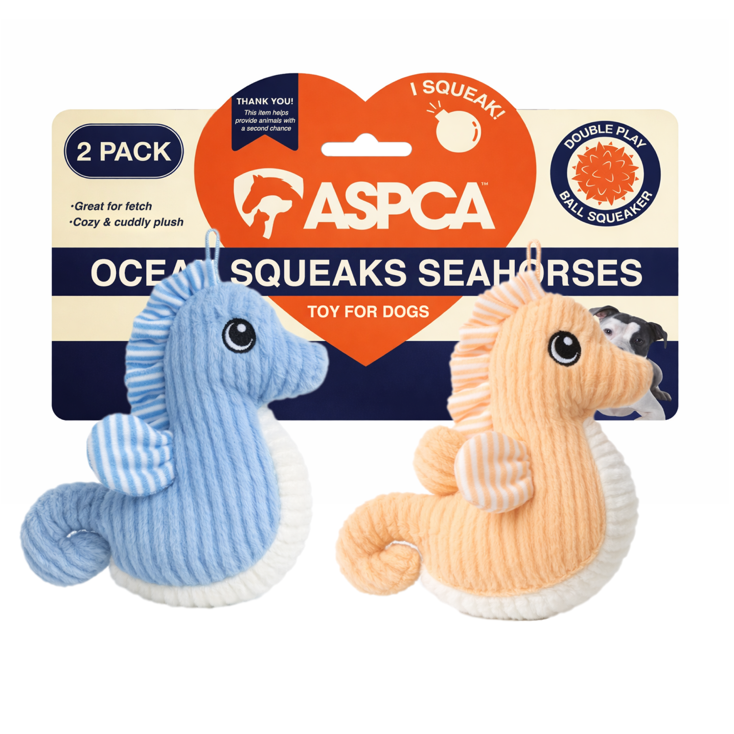 Aspca 2Pk Seahorse Plush W/ Spiked Ball Squeaker Dog Toy