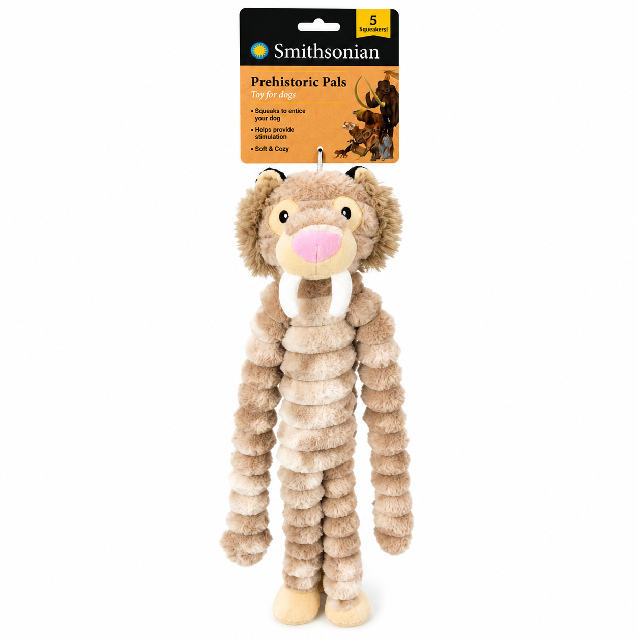 Smithsonian Xl Corduroy Sabre Tooth Tiger With 5 Squeakers Stuffed Dog Toy