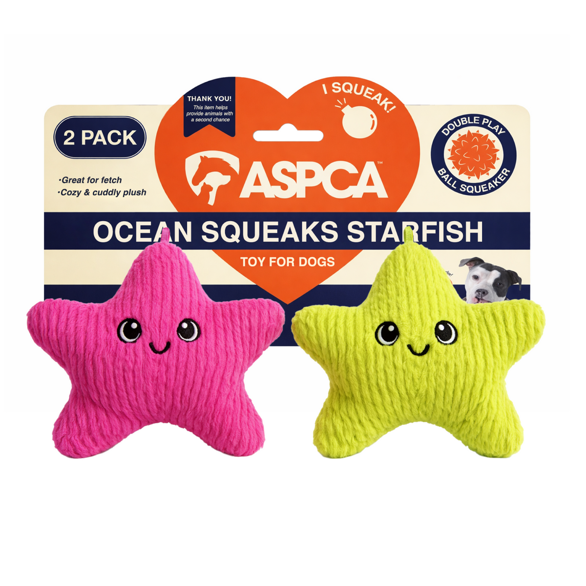 Aspca 2Pk Starfish Plush W/ Spiked Ball Squeaker Dog Toy