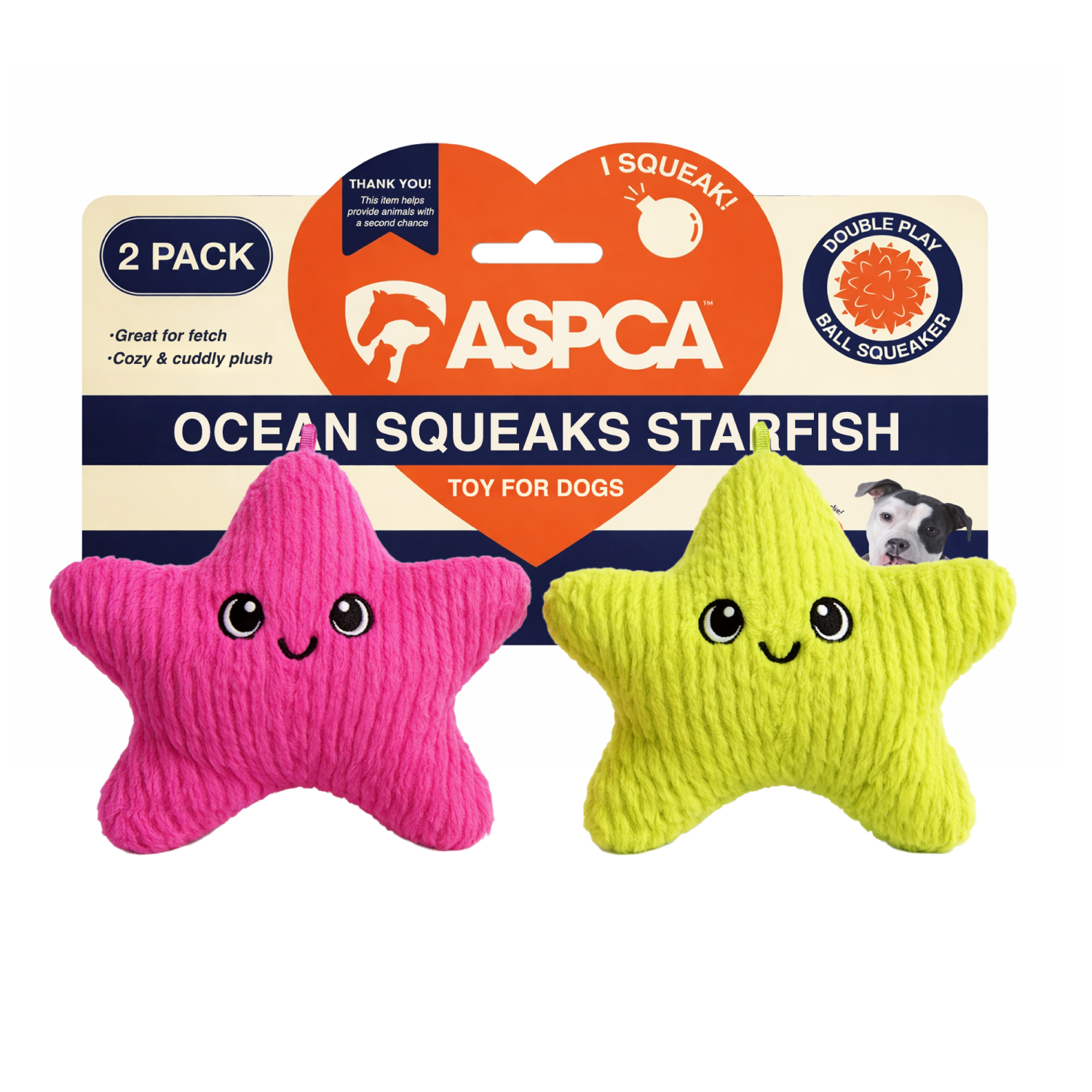 Aspca 2Pk Starfish Plush W/ Spiked Ball Squeaker Dog Toy