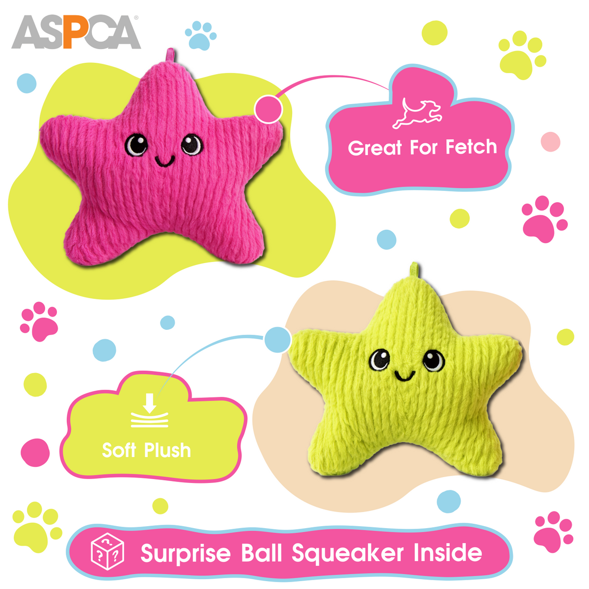 Aspca 2Pk Starfish Plush W/ Spiked Ball Squeaker Dog Toy
