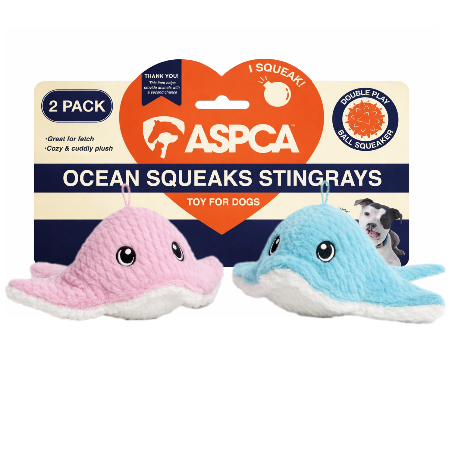 Aspca 2Pk Stingray Plush W/ Spiked Ball Squeaker Dog Toy