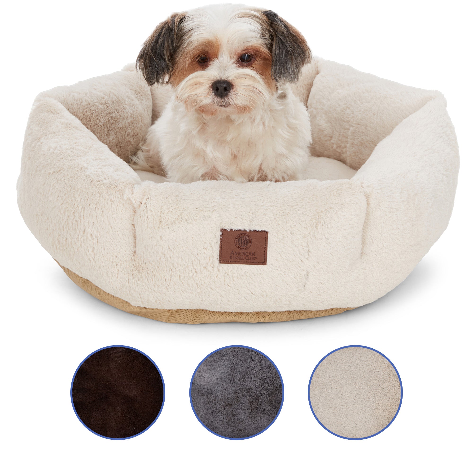 Akc Plush 20" Round Pet Bed With Tuft Rolled Package Tan