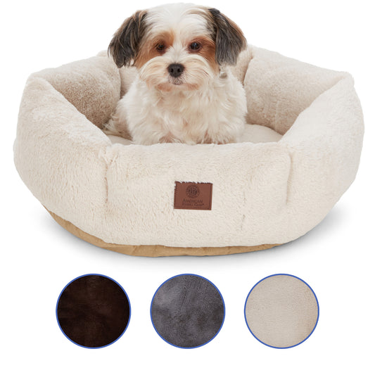 Akc Plush 20" Round Pet Bed With Tuft Rolled Package Tan