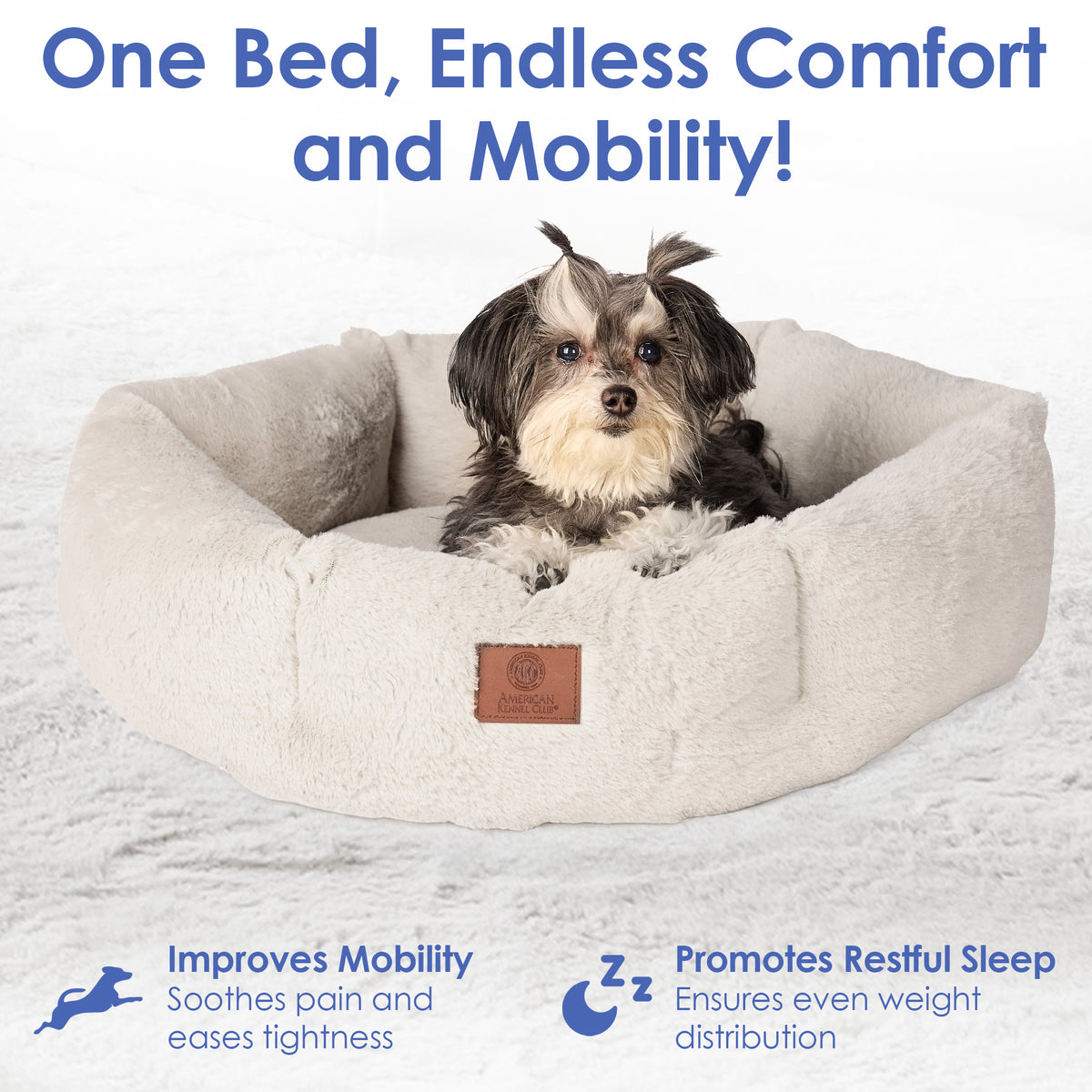 Akc Plush 20" Round Pet Bed With Tuft Rolled Package Tan