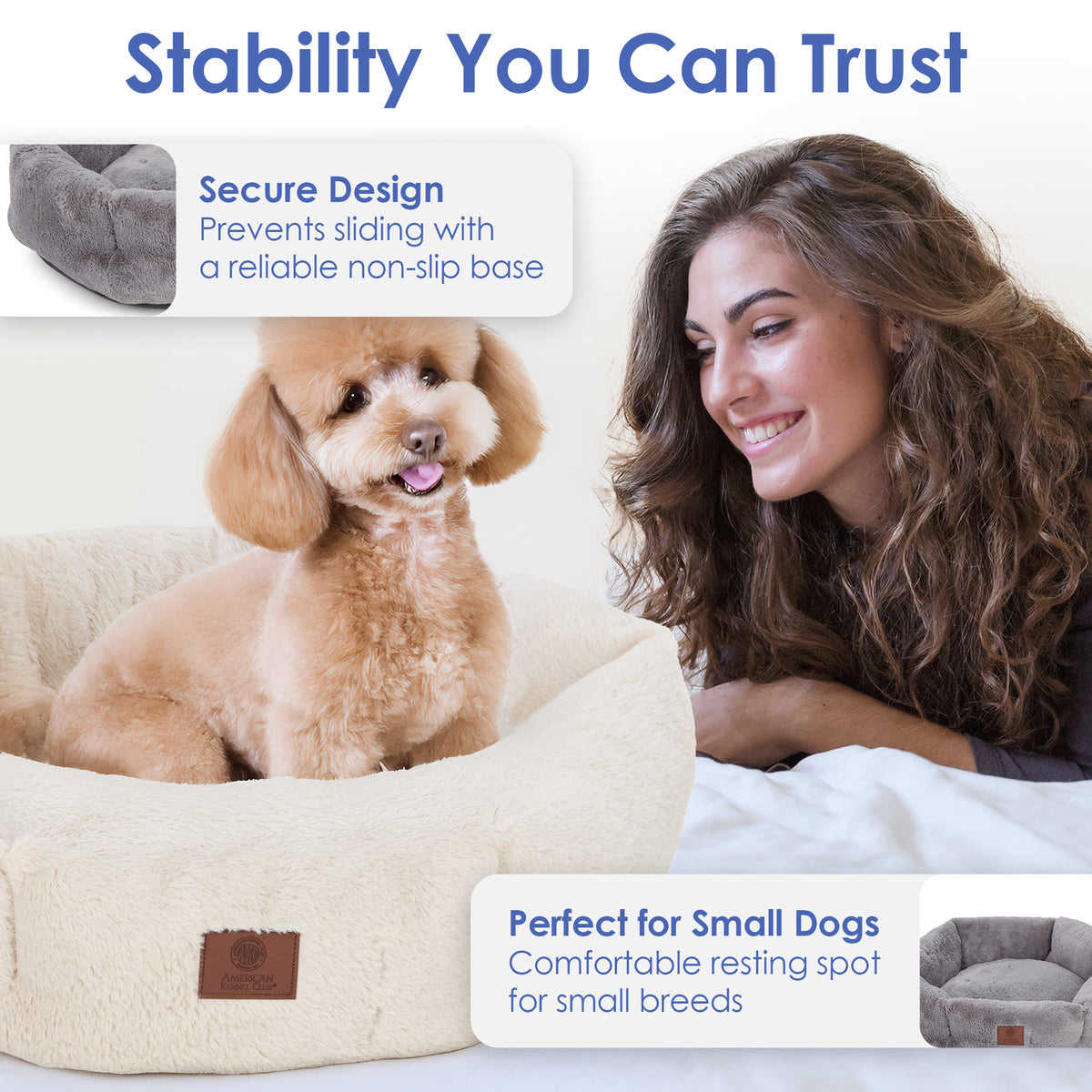 Akc Plush 20" Round Pet Bed With Tuft Rolled Package Tan