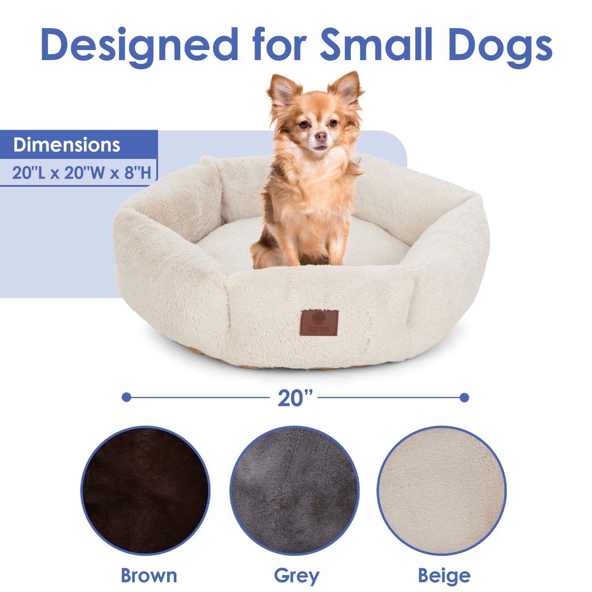 Akc Plush 20" Round Pet Bed With Tuft Rolled Package Tan