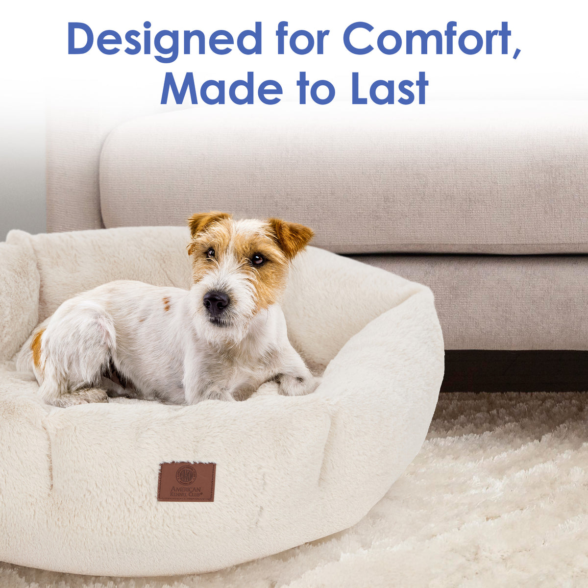 Akc Plush 20" Round Pet Bed With Tuft Rolled Package Tan