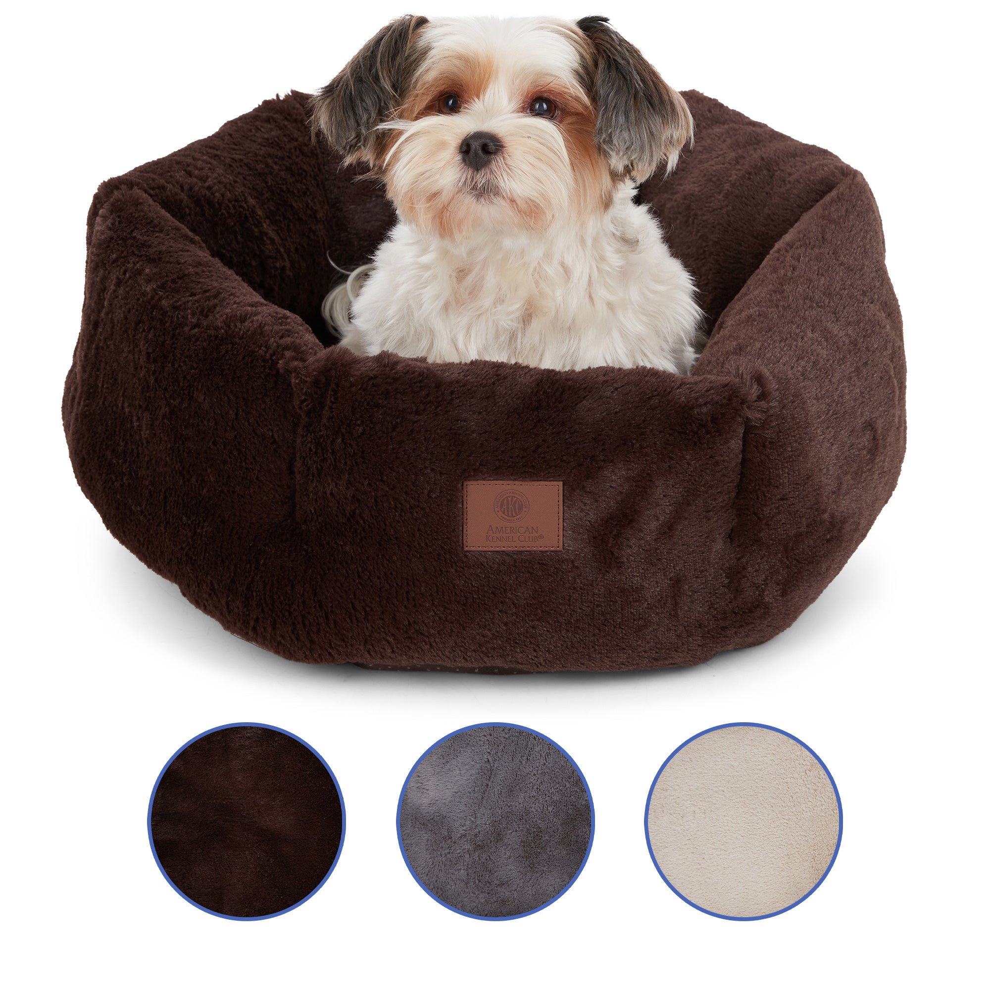 Akc Plush 20" Round Pet Bed With Tuft Rolled Package Brown