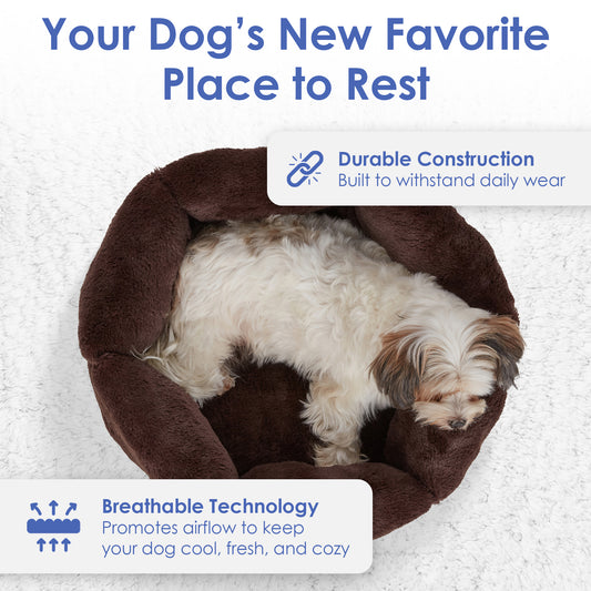 Akc Plush 20" Round Pet Bed With Tuft Rolled Package Brown
