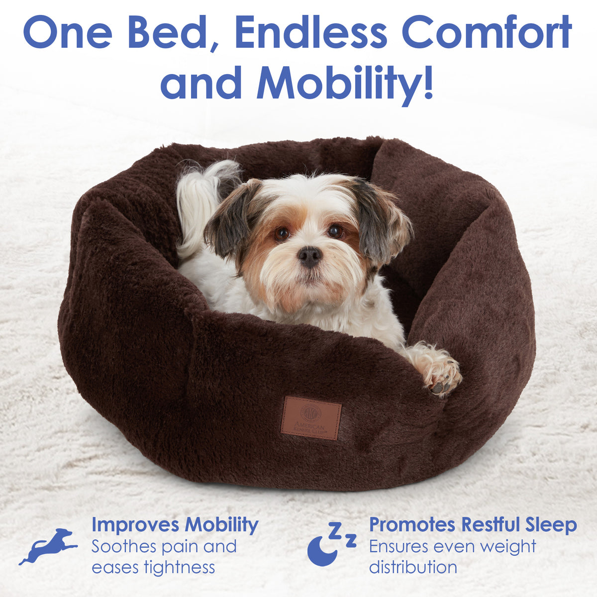 Akc Plush 20" Round Pet Bed With Tuft Rolled Package Brown