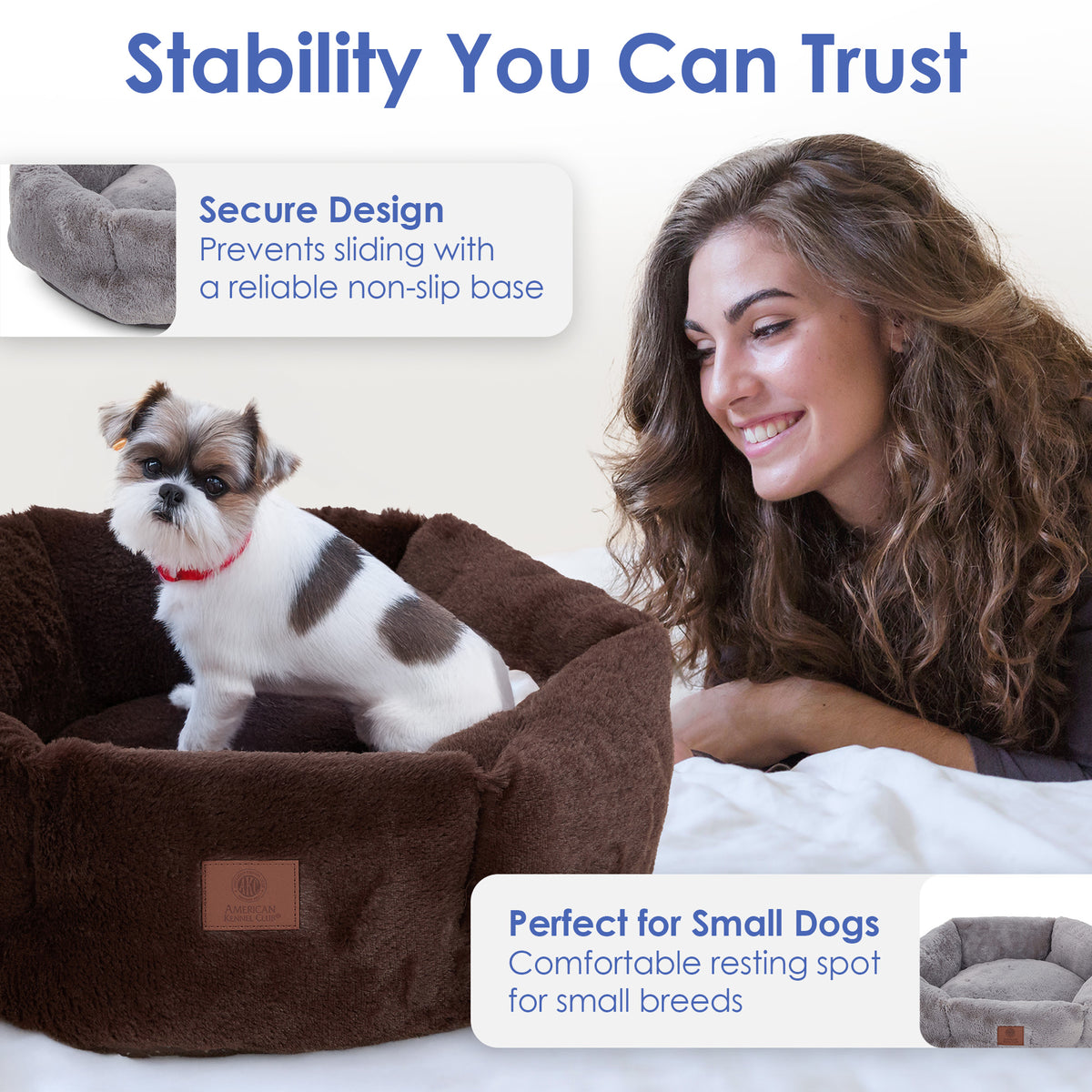 Akc Plush 20" Round Pet Bed With Tuft Rolled Package Brown