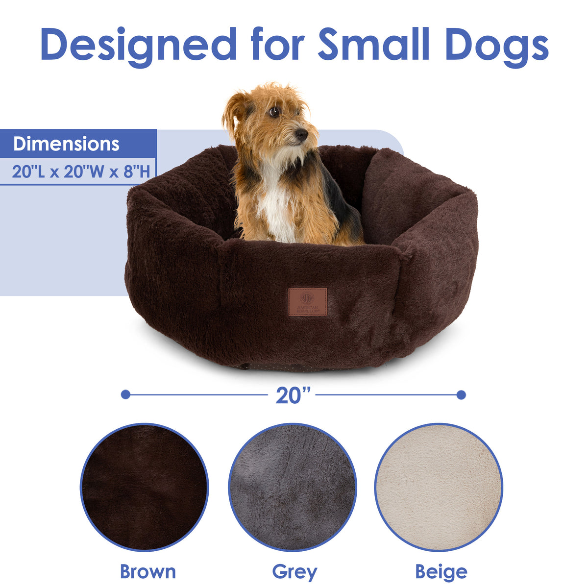 Akc Plush 20" Round Pet Bed With Tuft Rolled Package Brown