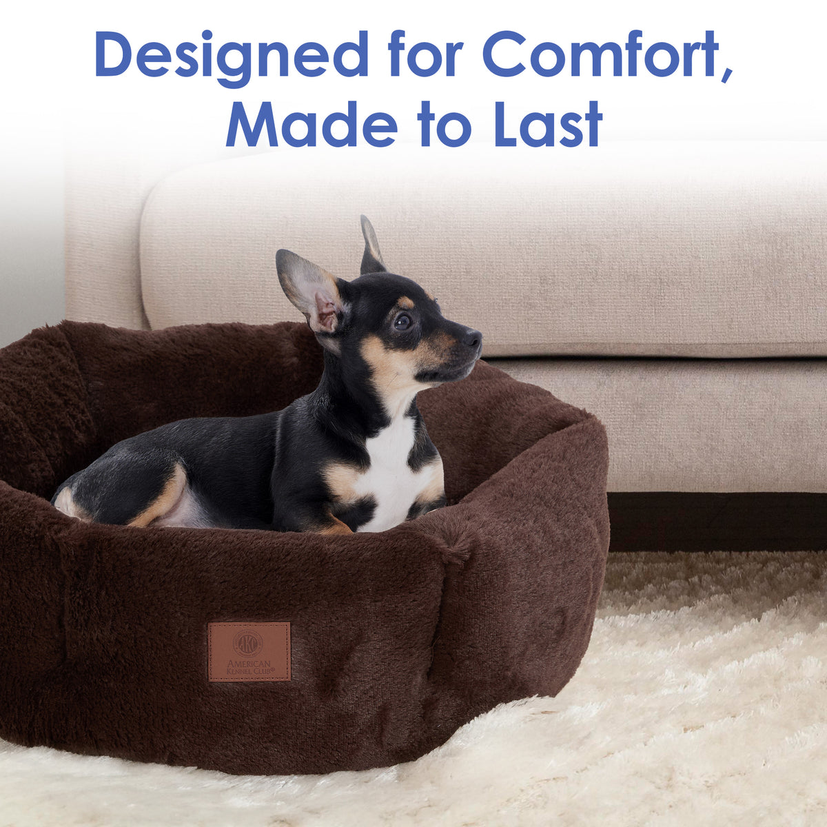 Akc Plush 20" Round Pet Bed With Tuft Rolled Package Brown