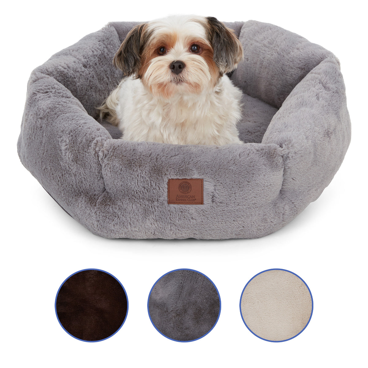 Akc Plush 20" Round Pet Bed With Tuft Rolled Package Gray