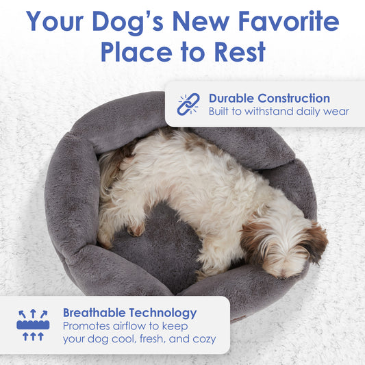 Akc Plush 20" Round Pet Bed With Tuft Rolled Package Gray