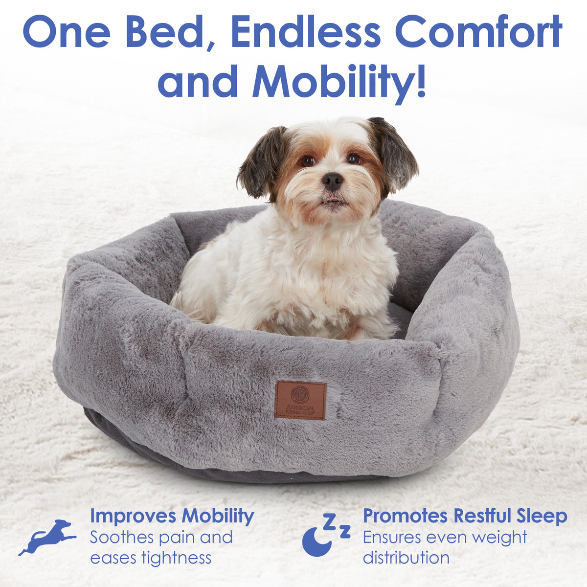 Akc Plush 20" Round Pet Bed With Tuft Rolled Package Gray