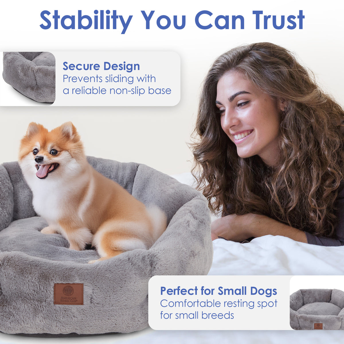 Akc Plush 20" Round Pet Bed With Tuft Rolled Package Gray