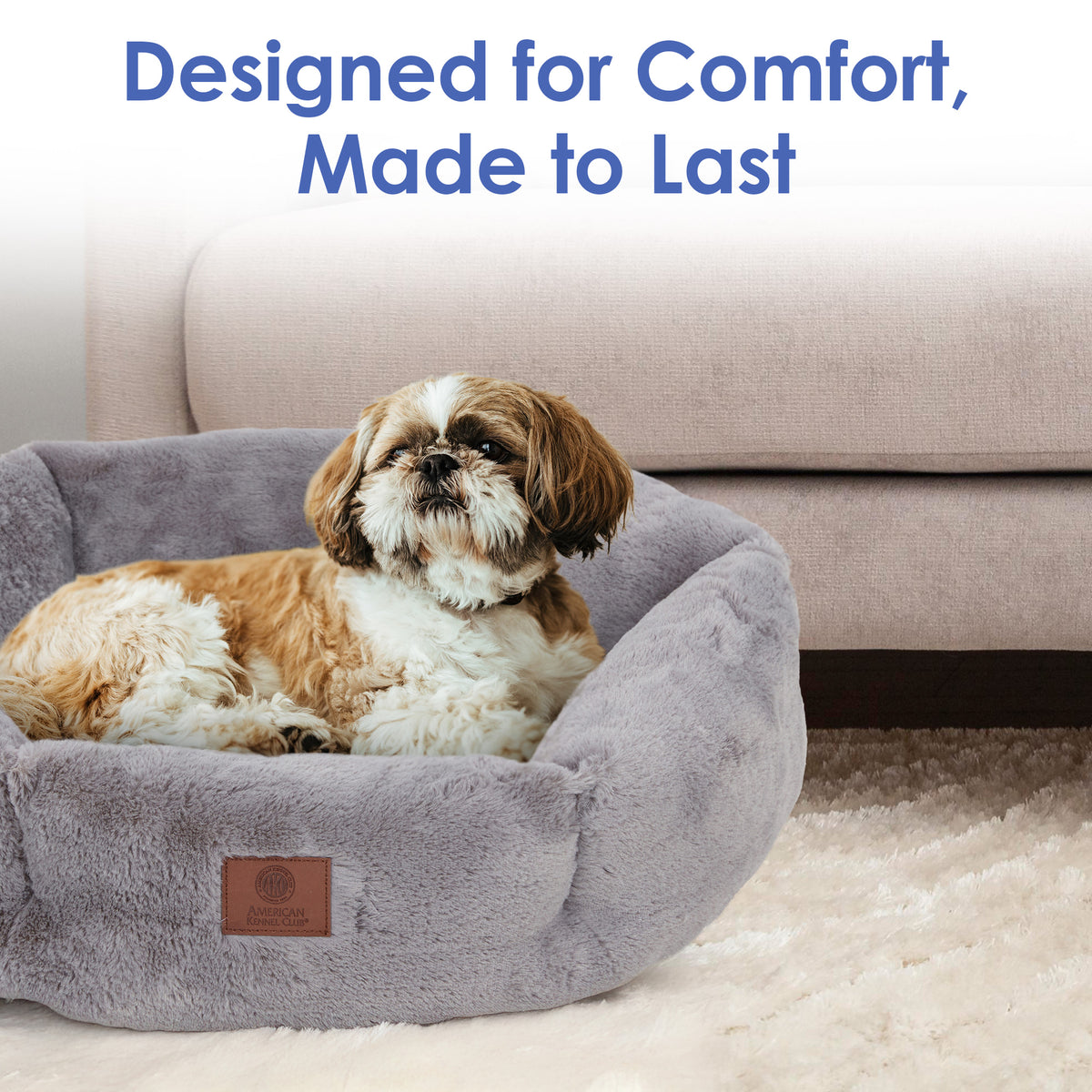 Akc Plush 20" Round Pet Bed With Tuft Rolled Package Gray