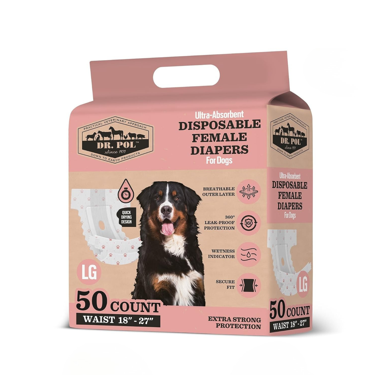 DR POL SIZE L FEMALE DOG DIAPERS 50CT WAIST SZ 18"- 27"