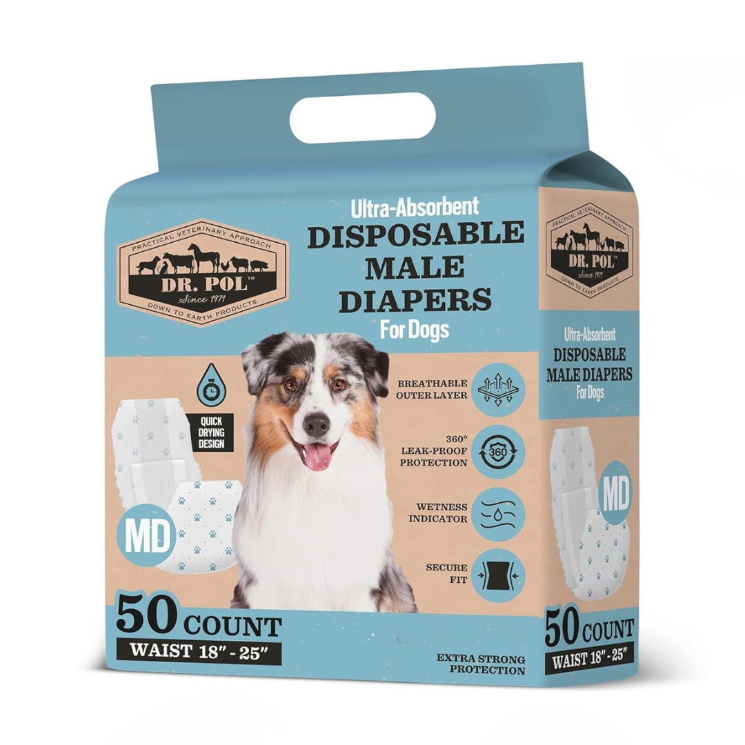 Dr Pol Size M Male Dog Diapers 50Ct Waist Sz 18"- 25"