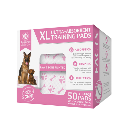 Akc 50 Ct 30" X 28" Xl Fresh Scented Training Pads In Box Paw And Bone Print Pink