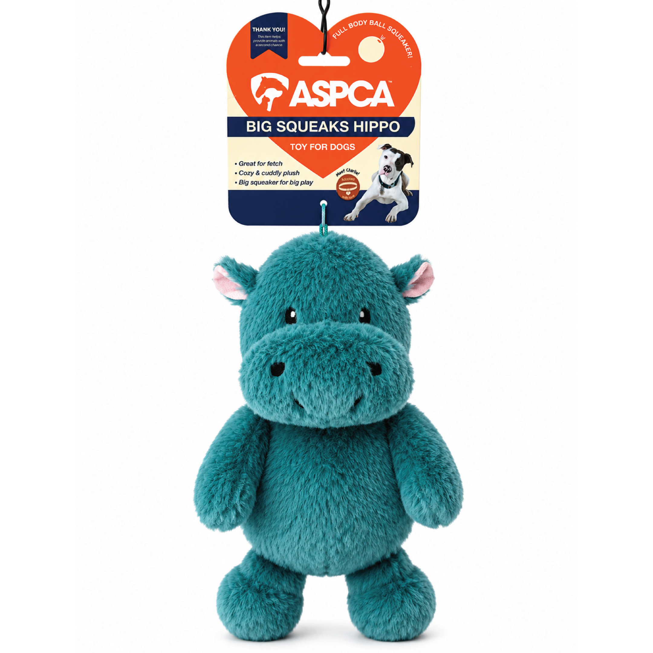 Aspca Hippo Full Body Squeaker Plush Dog Toy
