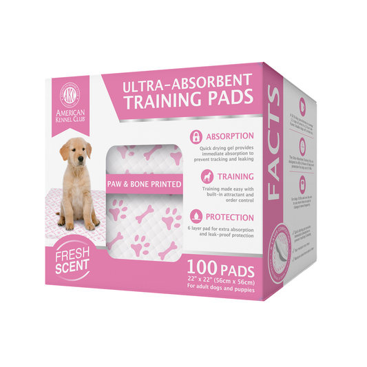 Akc 100 Ct 22" X 22" Fresh Scented Training Pads In Box Paw And Bone Print Pink