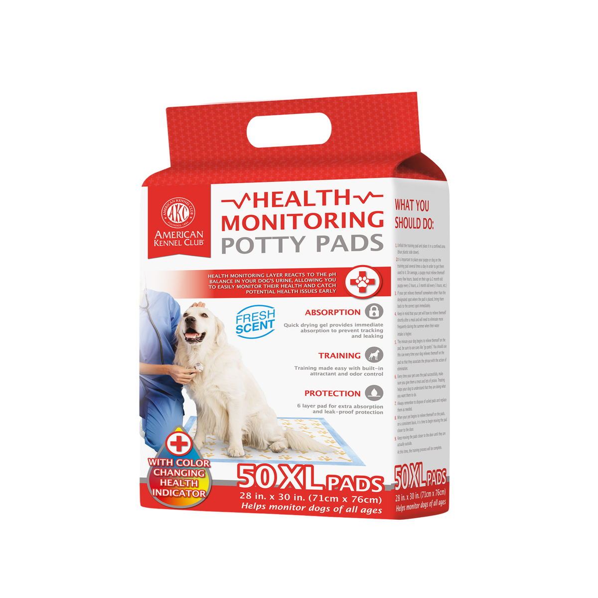 Akc 50Ct 28" X 30" Fresh Scented Color Changing Training Pads In Polybag