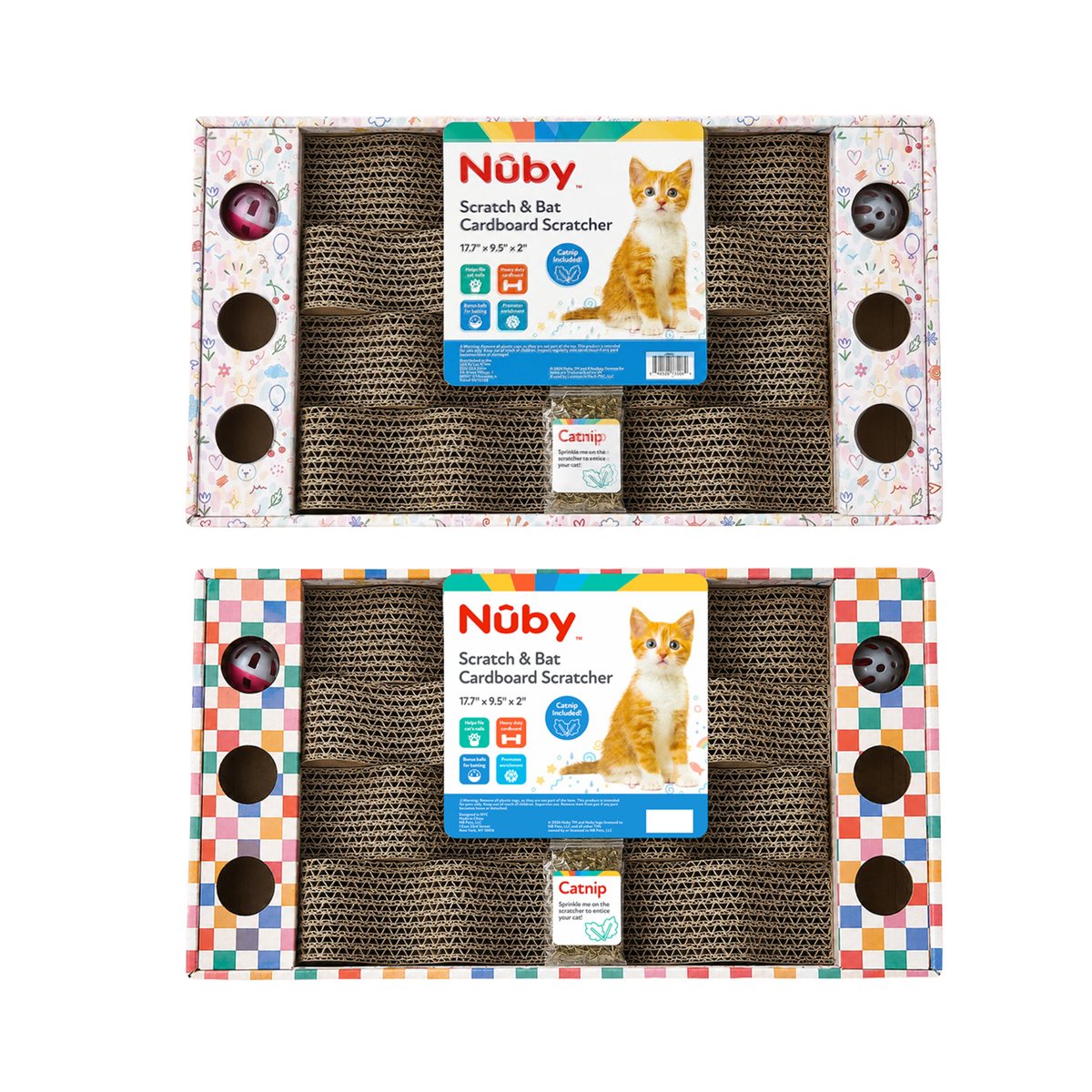 Nuby Scratch And Play Cat Toy Doodles And Checks 2 Assortments