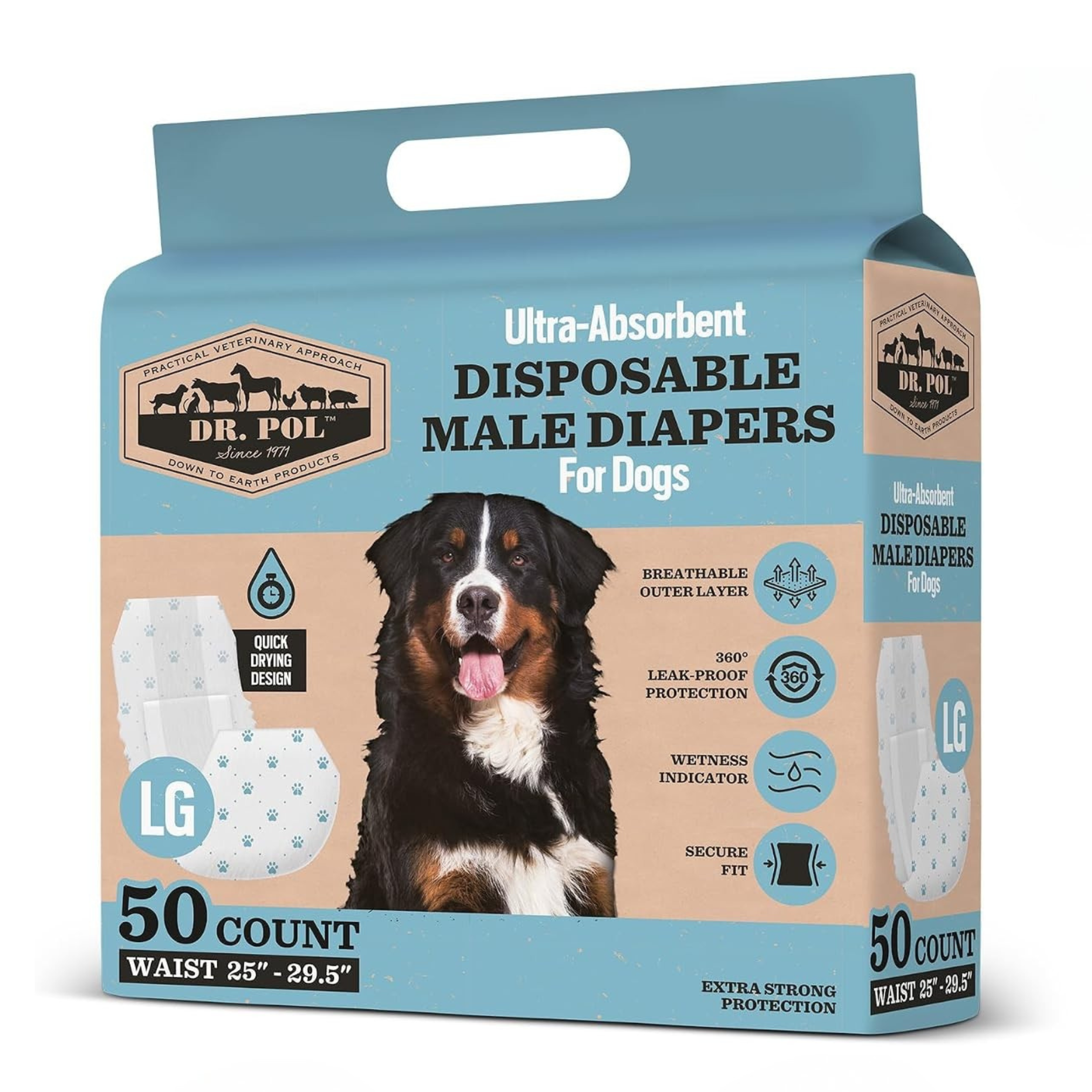 Dr Pol Size L Male Dog Diapers 50Ct Waist Sz 25"- 29 1/2"