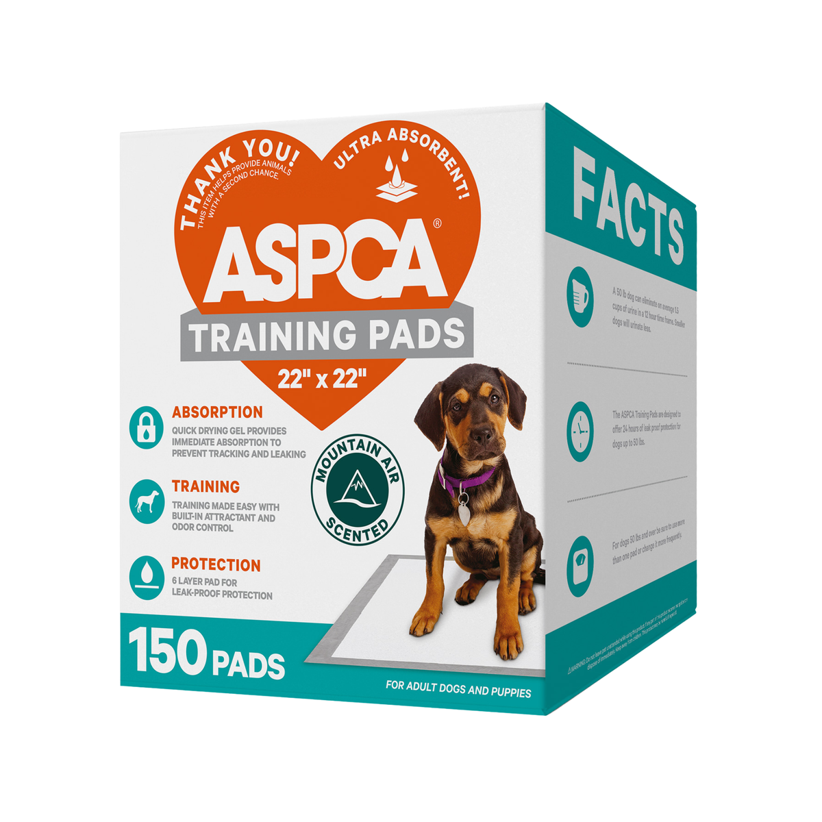 Aspca 150 Count Mountain Fresh Scent 22" X 22" Training Pads In Color Box Packaging
