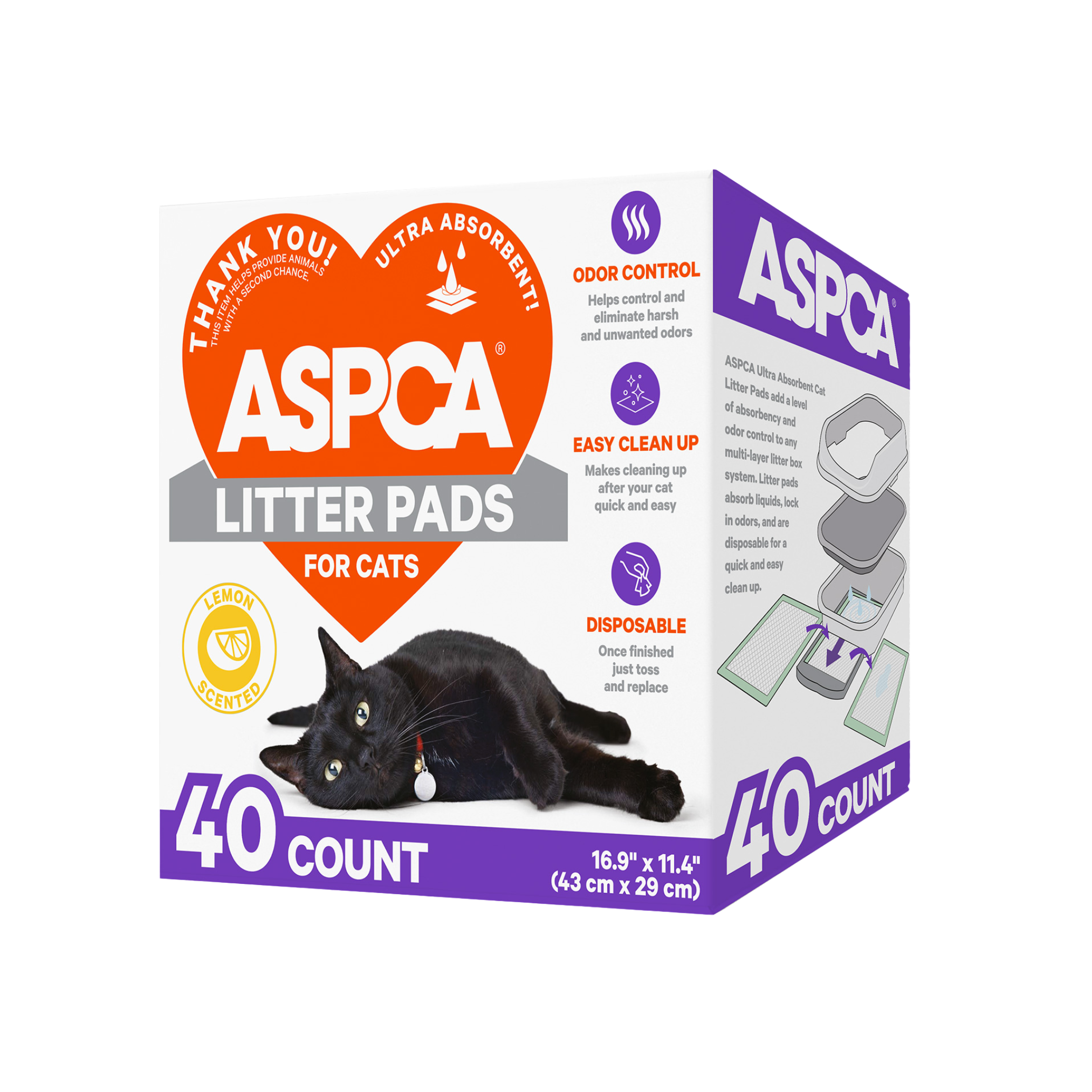 Aspca Cat Pads 40Pk Lemon Scented