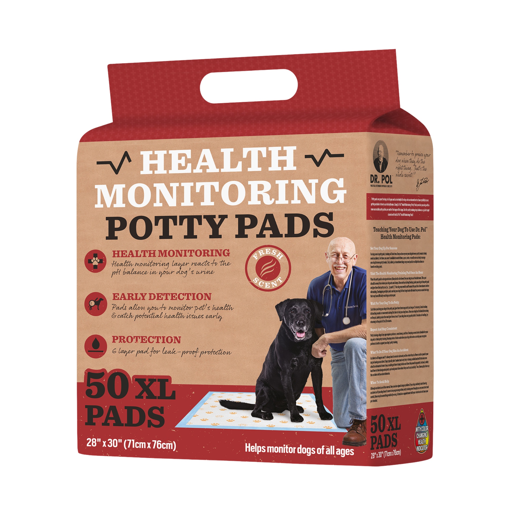 Dr.Pol 50Ct 28" X 30" Fresh Scent Color Changing Training Pads In Polybag