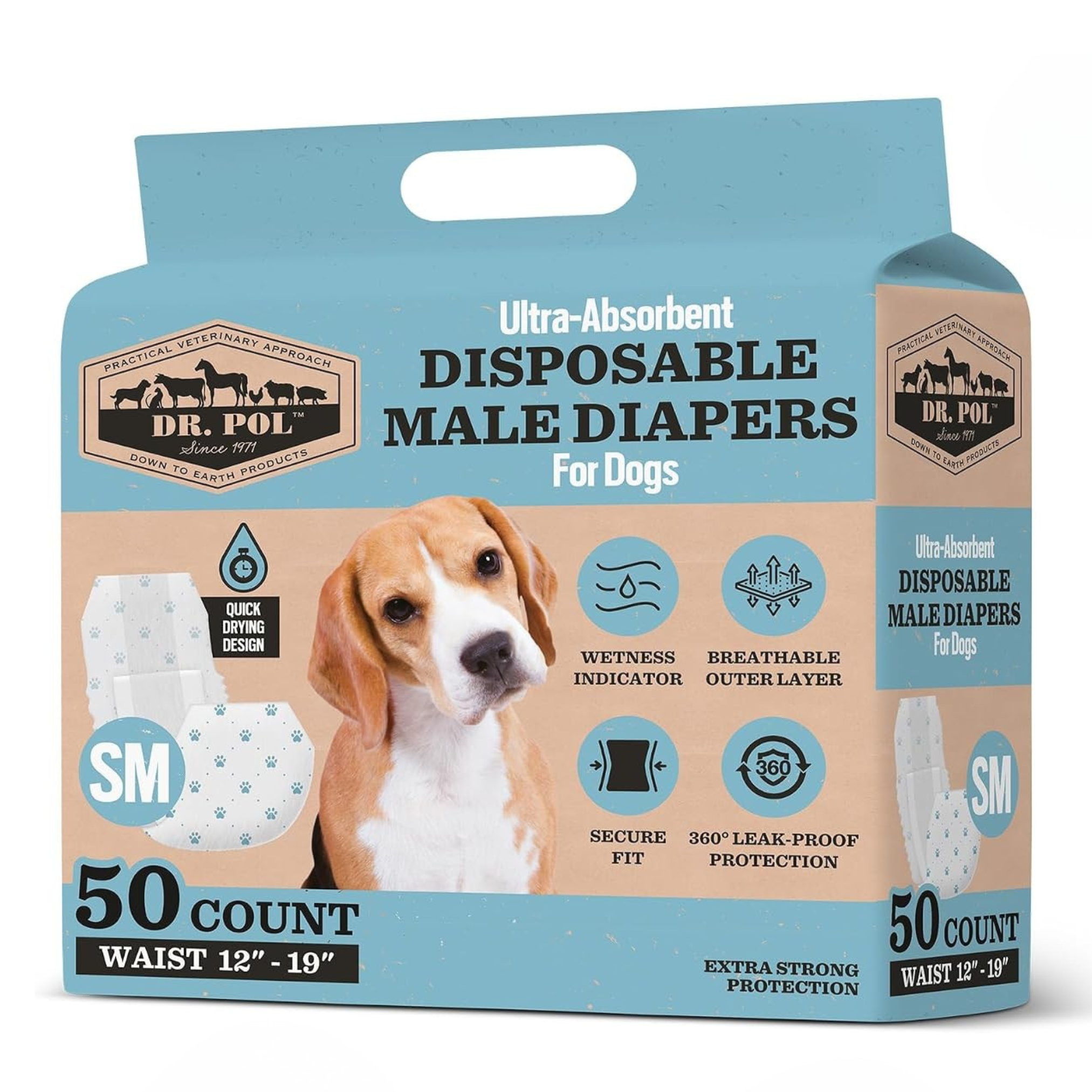 Dr Pol Size S Male Dog Diapers 50Ct Waist Sz 12"- 19"