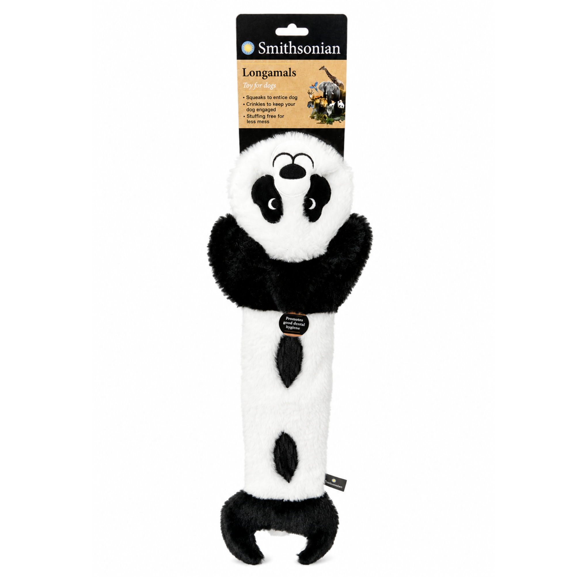 Smithsonian "Longamals" Panda Squeak & Crinkle Plush Medium