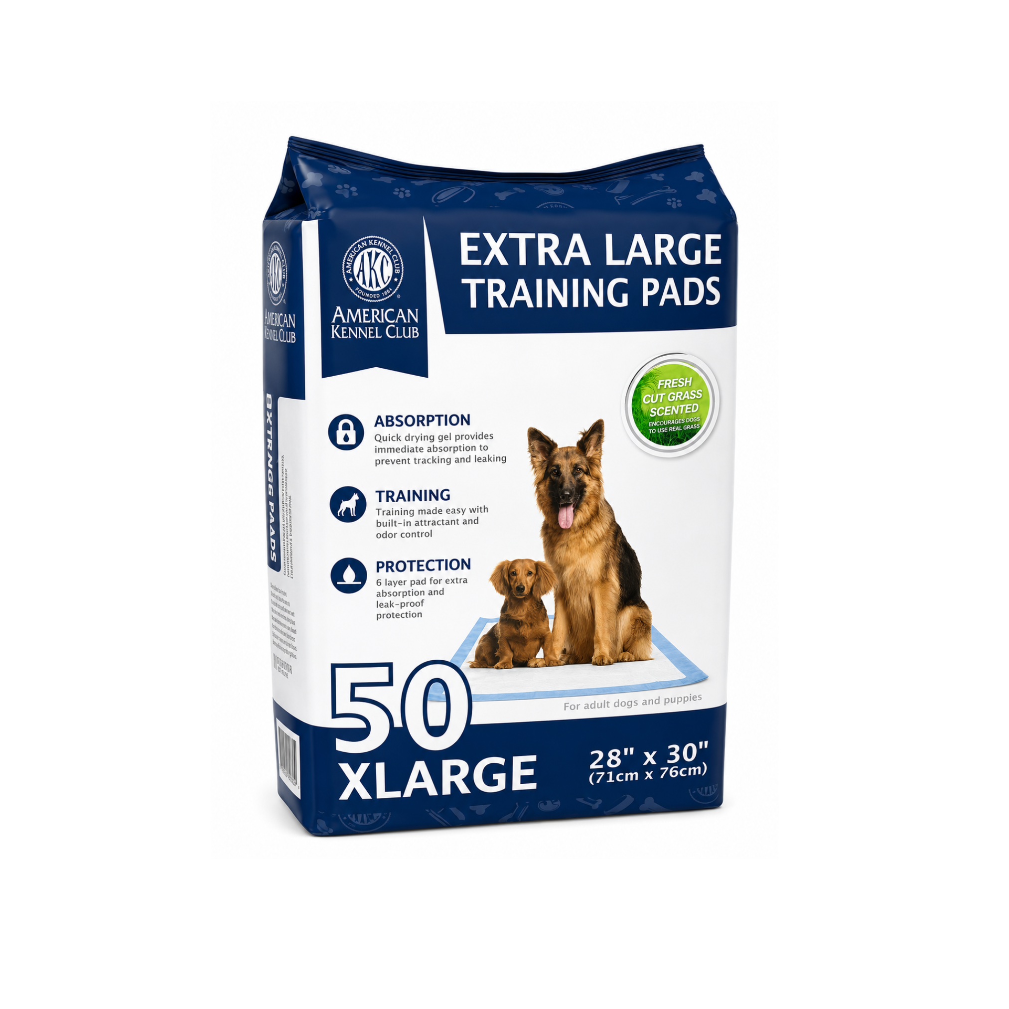 Akc Fresh Cut Grass Scent Xl 50Ct Training Pads 28" X 30"