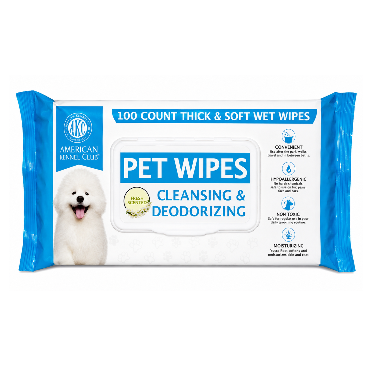 Akc 2 Pk 100 Pet Wipes Fresh Scent With Sticker Band (200 Count)