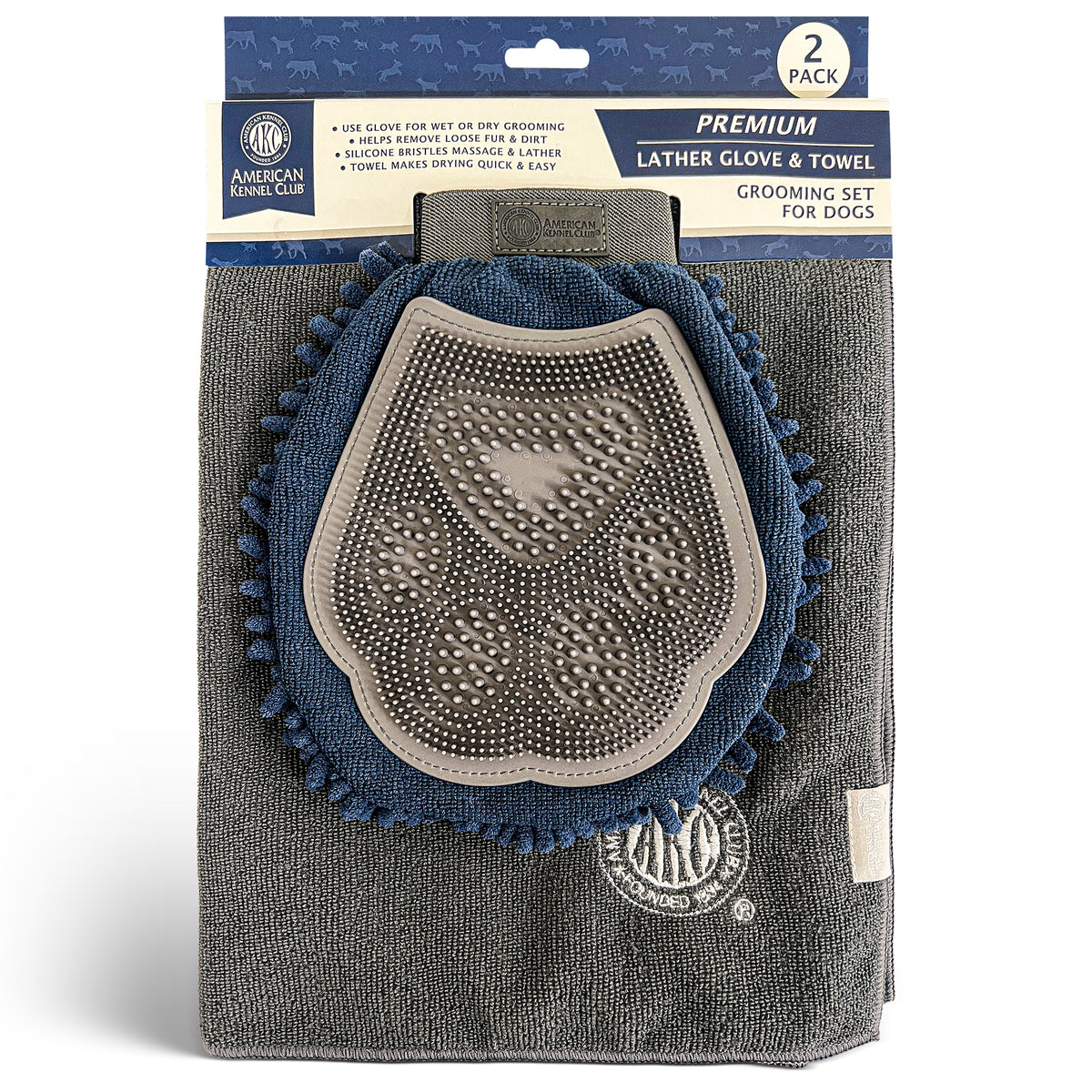 Akc 2 Pk Set Grooming Glove Reversed To Chenille And Towel