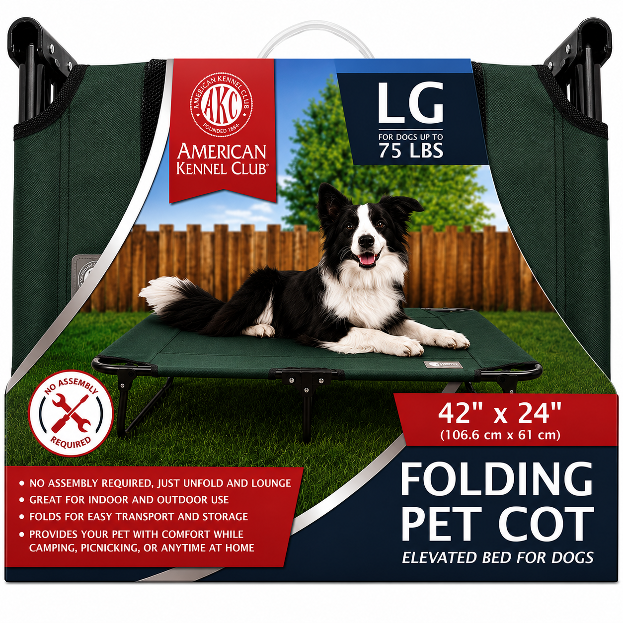Akc Large 24" X 42" Pet Cot With Mesh Center Green