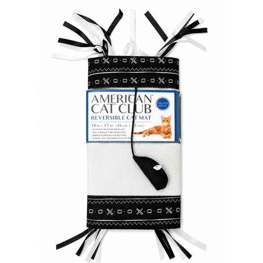 Reversible Crinkle Mat W/Mouse Toy, Mudcloth Black